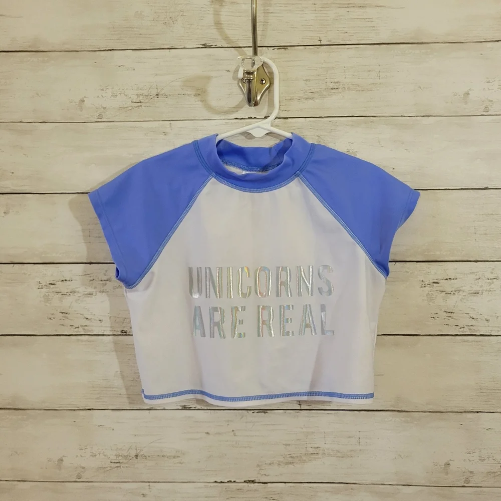 Cat & Jack Girls Short Sleeve Swim‎ Rash Guard Unicorns Are Real Size M 7/8
